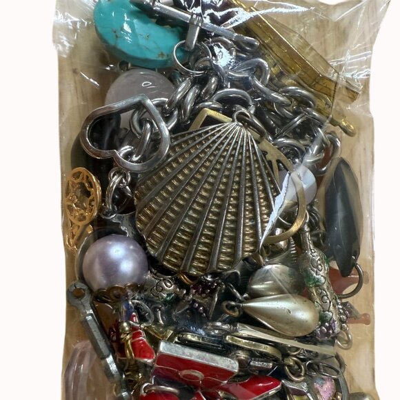 Charm & Small Pendant Lot With Silver Tone Toggle Bracelet For DIY Jewelry Craft - Picture 1 of 12